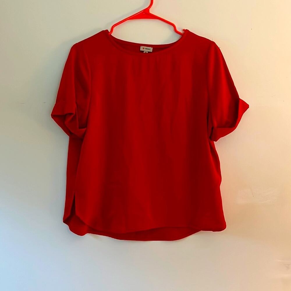 Cremieux red cuffed sleeve sateen top 95% polyester 5%‎ elastane￼